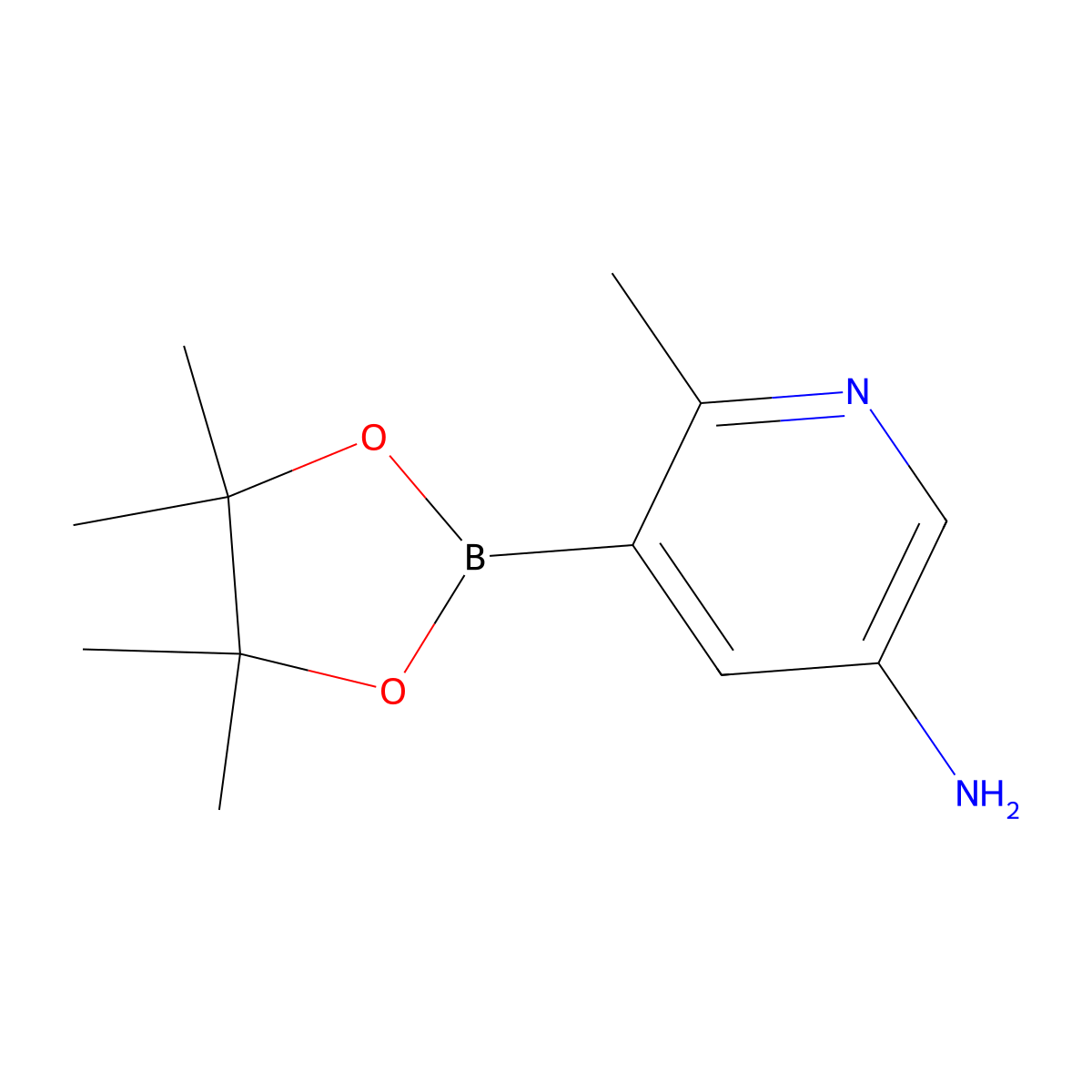 6-Methyl-5-(4,4,5,5-tetramethyl-1,3,2-dioxaborolan-2-yl)pyridin-3-amine molecular structure, CAS 1800401-67-5