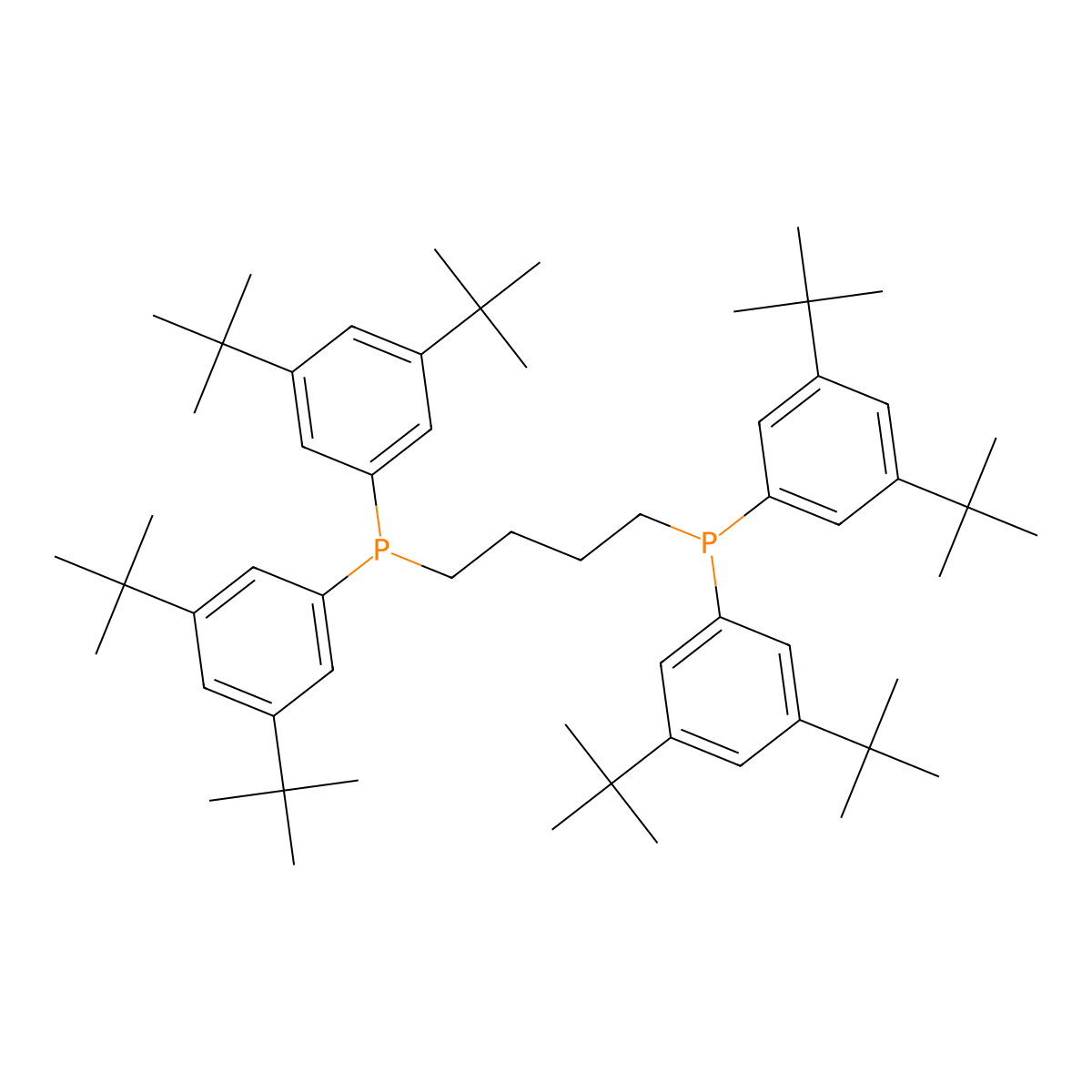 4-Bis(3,5-ditert-butylphenyl)phosphanylbutyl-bis(3,5-ditert-butylphenyl)phosphane molecular structure, CAS 1800417-20-2