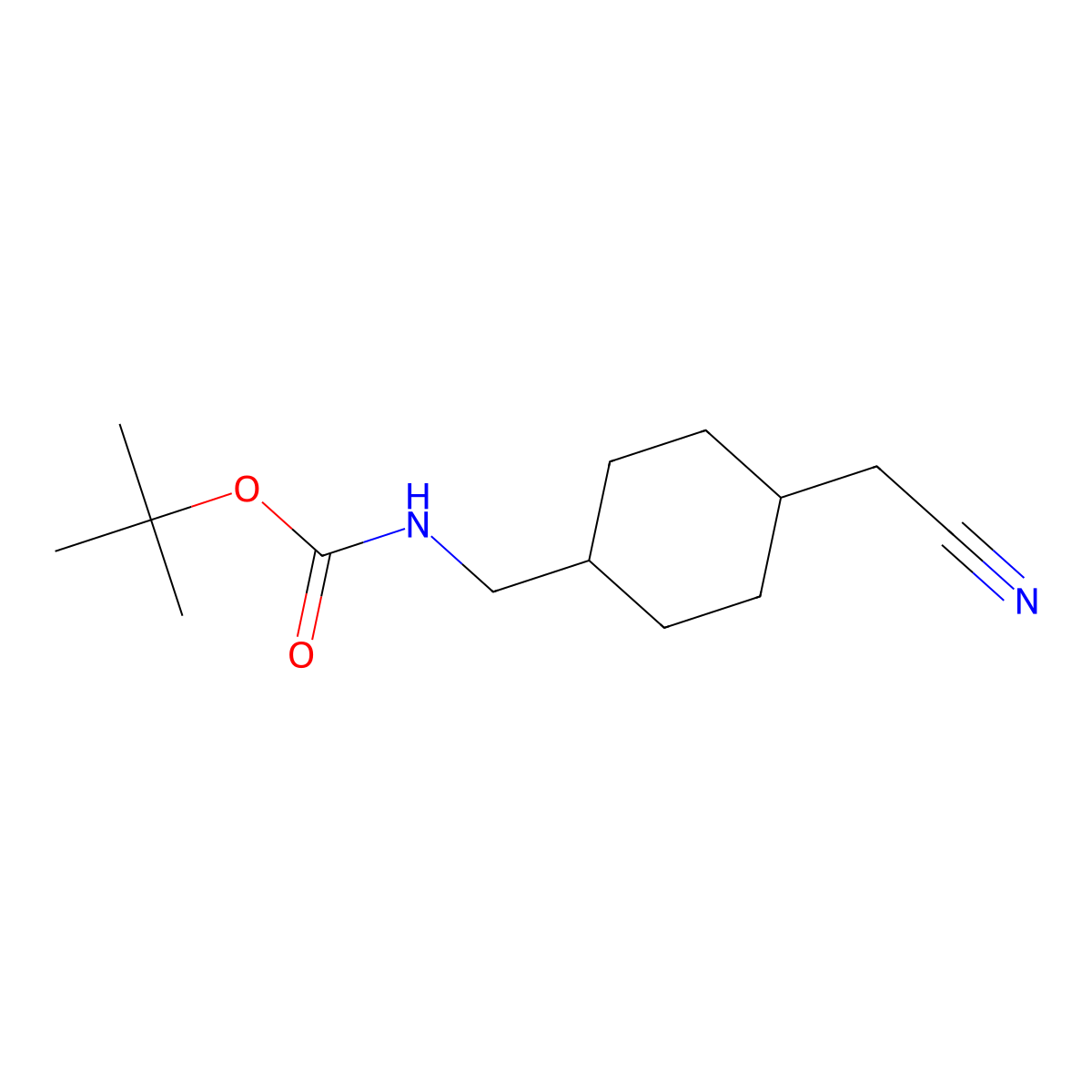 trans-4-N-Boc-aminomethyl-1-cyclohexane acetonitrile molecular structure, CAS 180046-56-4