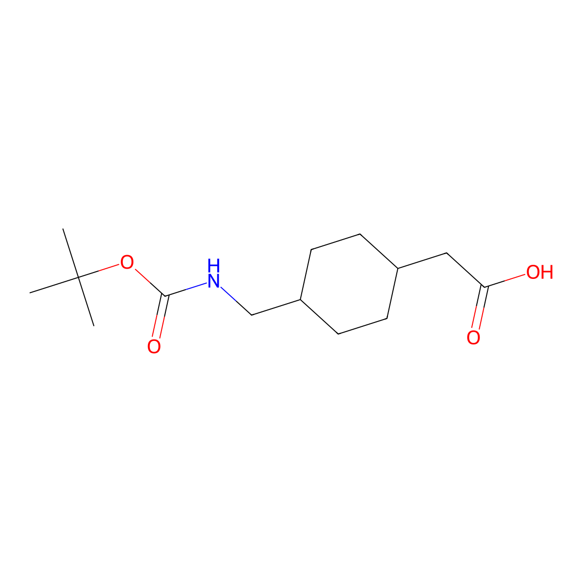 2-((1r,4r)-4-((((Tert-butoxy)carbonyl)amino)methyl)cyclohexyl)acetic acid molecular structure, CAS 180046-57-5