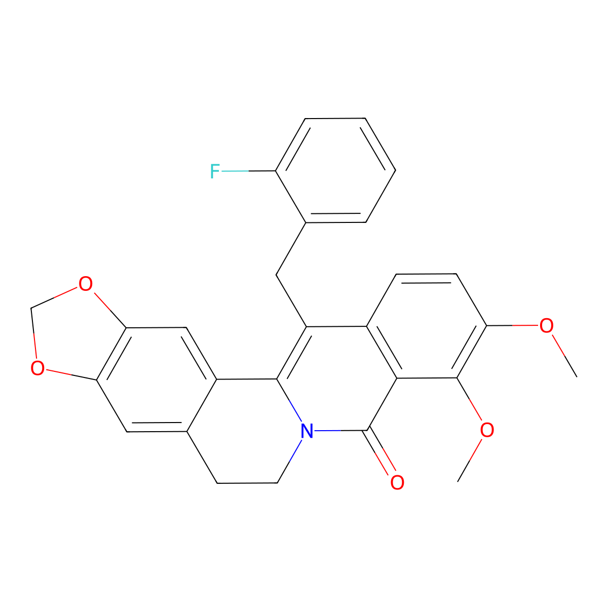 21-[(2-Fluorophenyl)methyl]-16,17-dimethoxy-5,7-dioxa-13-azapentacyclo[11.8.0.02,10.04,8.015,20]henicosa-1(21),2,4(8),9,15(20),16,18-heptaen-14-one molecular structure, CAS 1800465-47-7