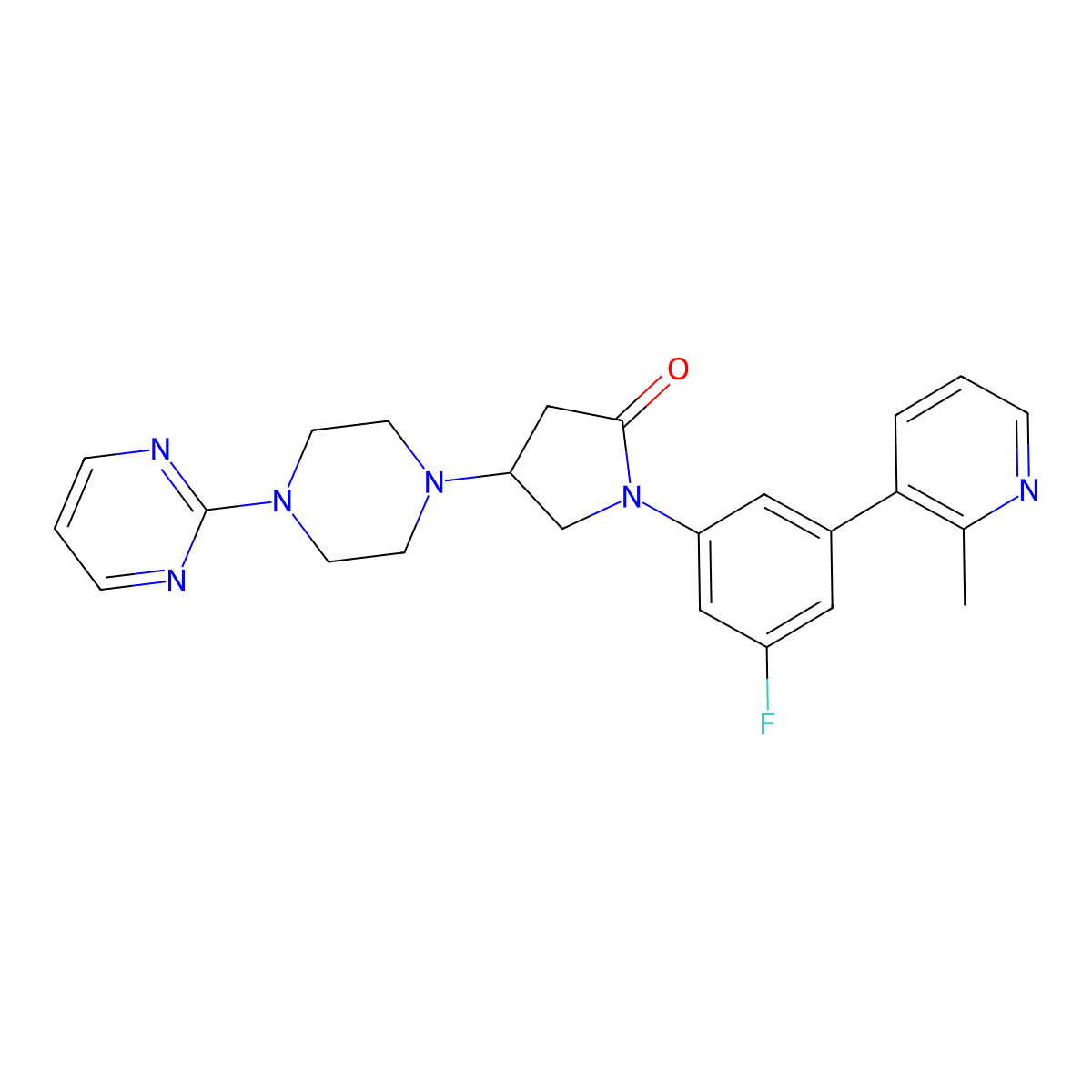 1-(3-Fluoro-5-(2-methylpyridin-3-yl)phenyl)-4-(4-(pyrimidin-2-yl)piperazin-1-yl)pyrrolidin-2-one molecular structure, CAS 1800473-00-0