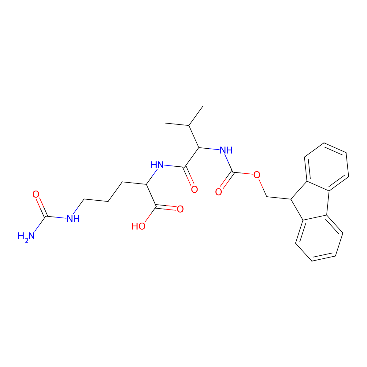 (R)-2-((R)-2-((((9H-Fluoren-9-yl)methoxy)carbonyl)amino)-3-methylbutanamido)-5-ureidopentanoic acid molecular structure, CAS 1800484-58-5