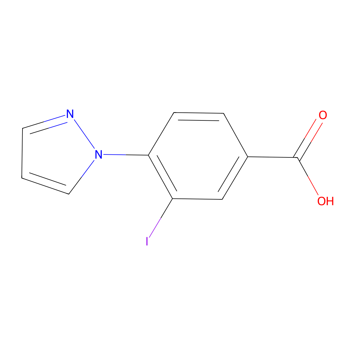3-Iodo-4-(1h-pyrazol-1-yl)benzoic acid molecular structure, CAS 1800488-76-9