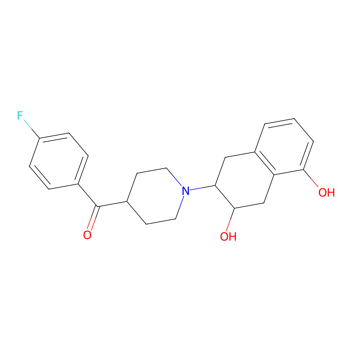 (1-((2R,3R)-3,5-dihydroxy-1,2,3,4-tetrahydronaphthalen-2-yl)piperidin-4-yl)(4-fluorophenyl)methanone molecular structure, CAS 1800493-09-7