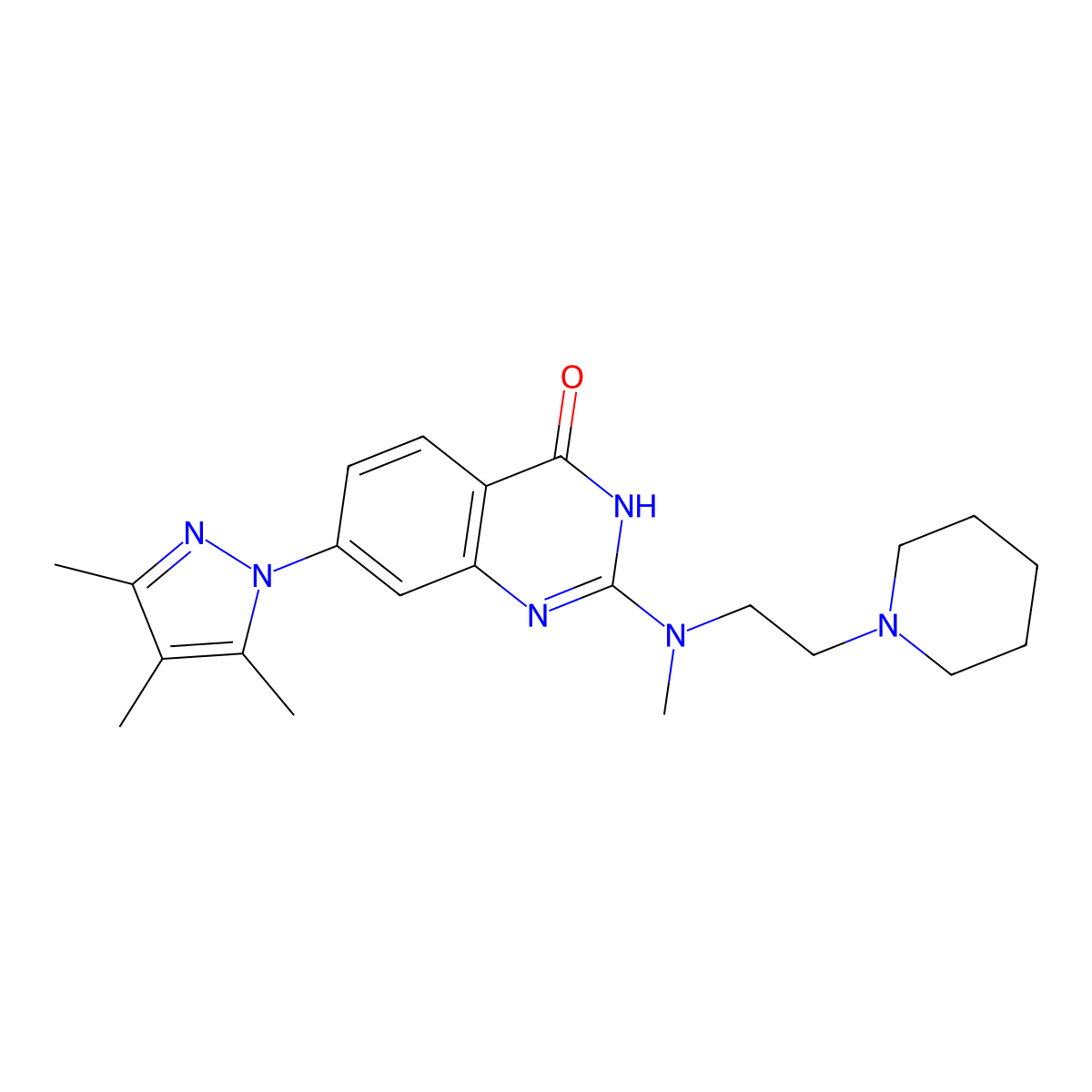 2-{methyl[2-(piperidin-1-yl)ethyl]amino}-7-(3,4,5-trimethyl-1H-pyrazol-1-yl)-3,4-dihydroquinazolin-4-one molecular structure, CAS 1800539-47-2