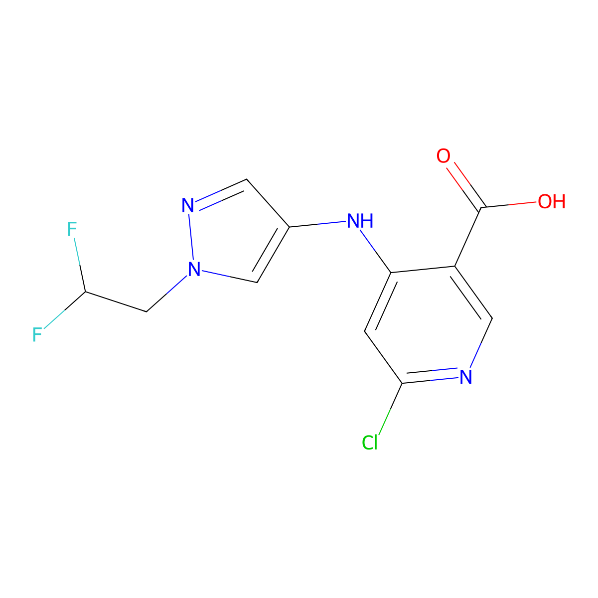 6-Chloro-4-[[1-(2,2-difluoroethyl)pyrazol-4-yl]amino]pyridine-3-carboxylic acid molecular structure, CAS 1800559-90-3