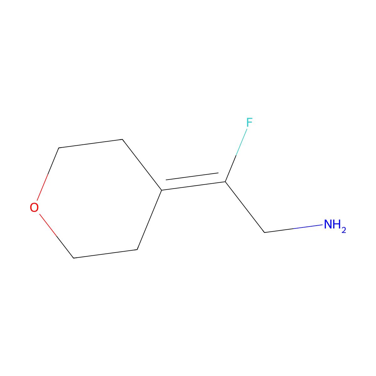 2-Fluoro-2-(oxan-4-ylidene)ethan-1-amine molecular structure, CAS 1800560-42-2