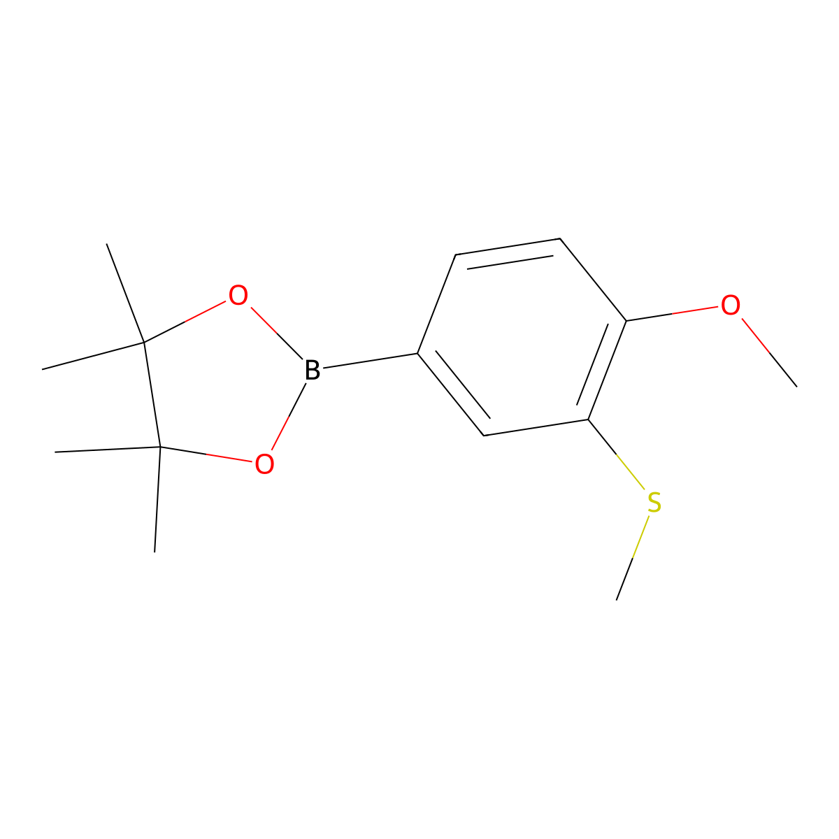 2-[4-Methoxy-3-(methylthio)phenyl]-4,4,5,5-tetramethyl-1,3,2-dioxaborolane molecular structure, CAS 1800575-35-2