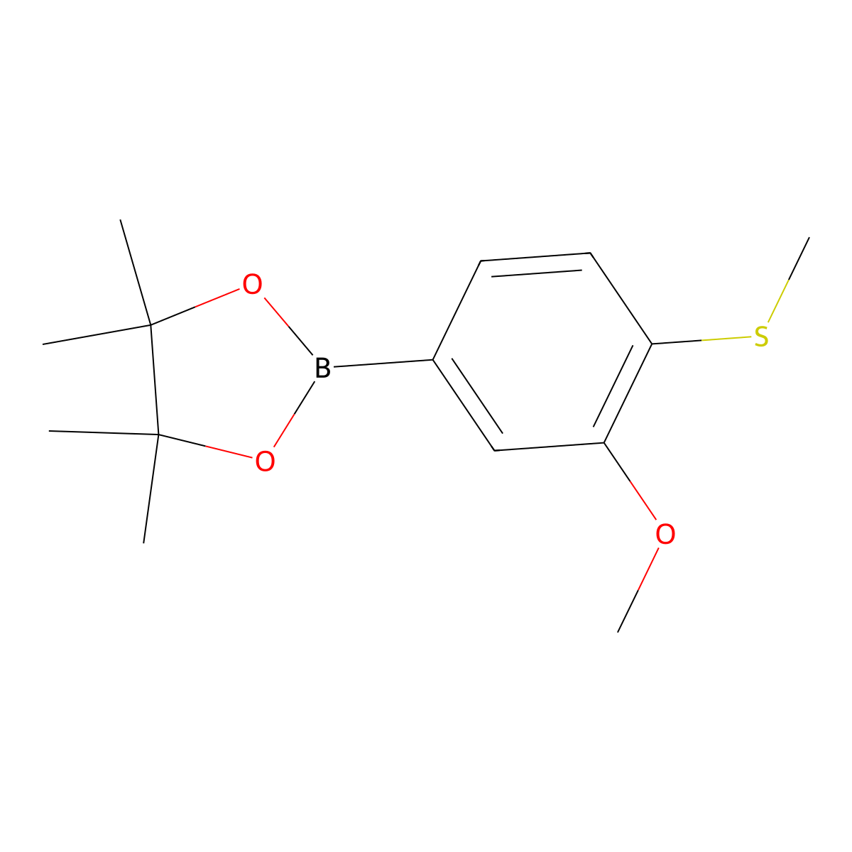 1,3,2-Dioxaborolane, 2-[3-methoxy-4-(methylthio)phenyl]-4,4,5,5-tetramethyl- molecular structure, CAS 1800575-36-3