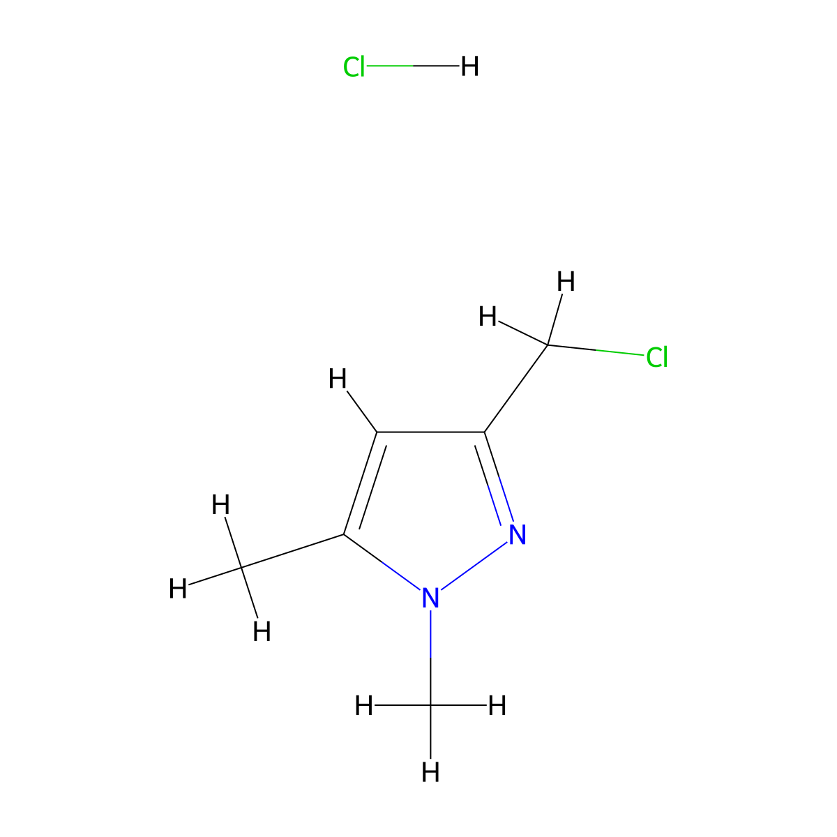 3-(chloromethyl)-1,5-dimethyl-1H-pyrazole hydrochloride molecular structure, CAS 180072-35-9