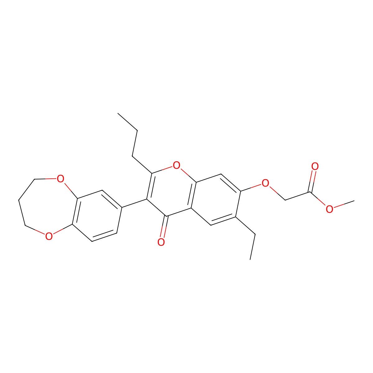 methyl 2-((3-(3,4-dihydro-2H-benzo[b][1,4]dioxepin-7-yl)-6-ethyl-4-oxo-2-propyl-4H-chromen-7-yl)oxy)acetate molecular structure, CAS 180077-42-3