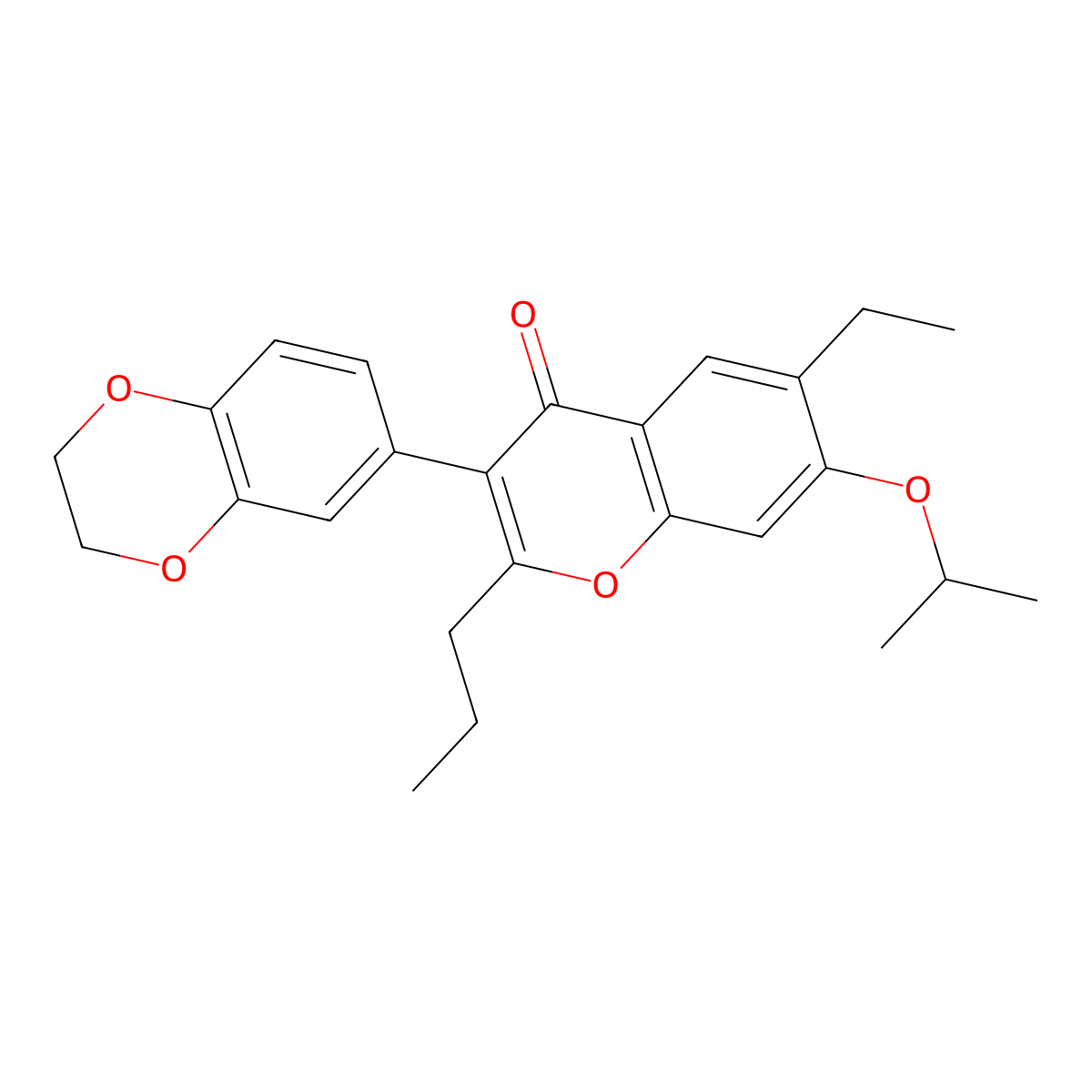 3-(2,3-Dihydro-1,4-benzodioxin-6-yl)-6-ethyl-7-propan-2-yloxy-2-propylchromen-4-one molecular structure, CAS 180077-46-7