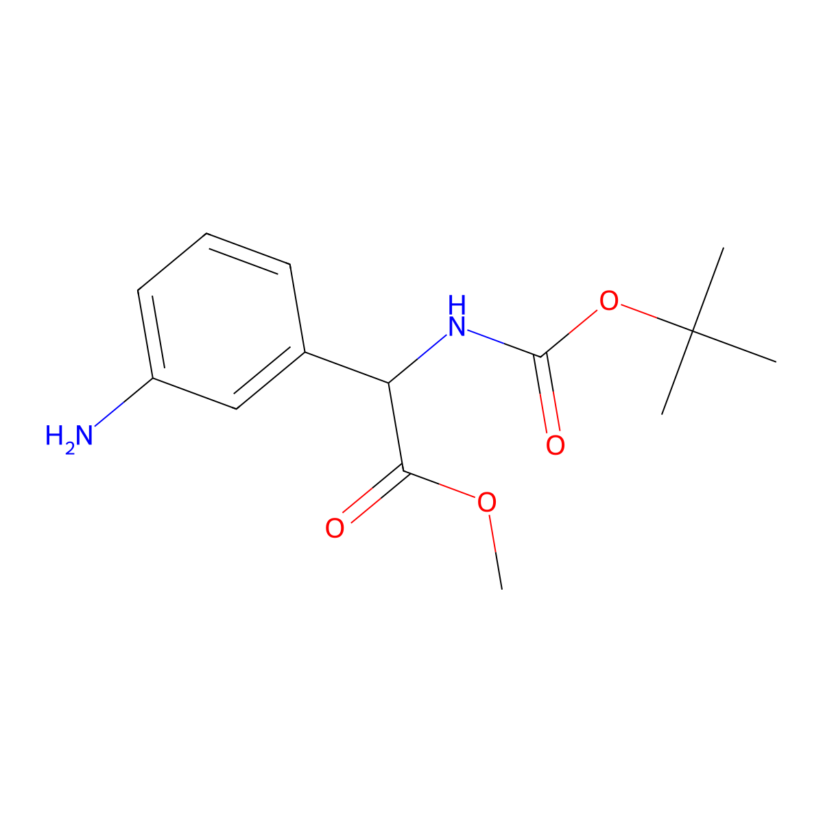Methyl 2-(3-aminophenyl)-2-((tert-butoxycarbonyl)amino)acetate molecular structure, CAS 180081-34-9
