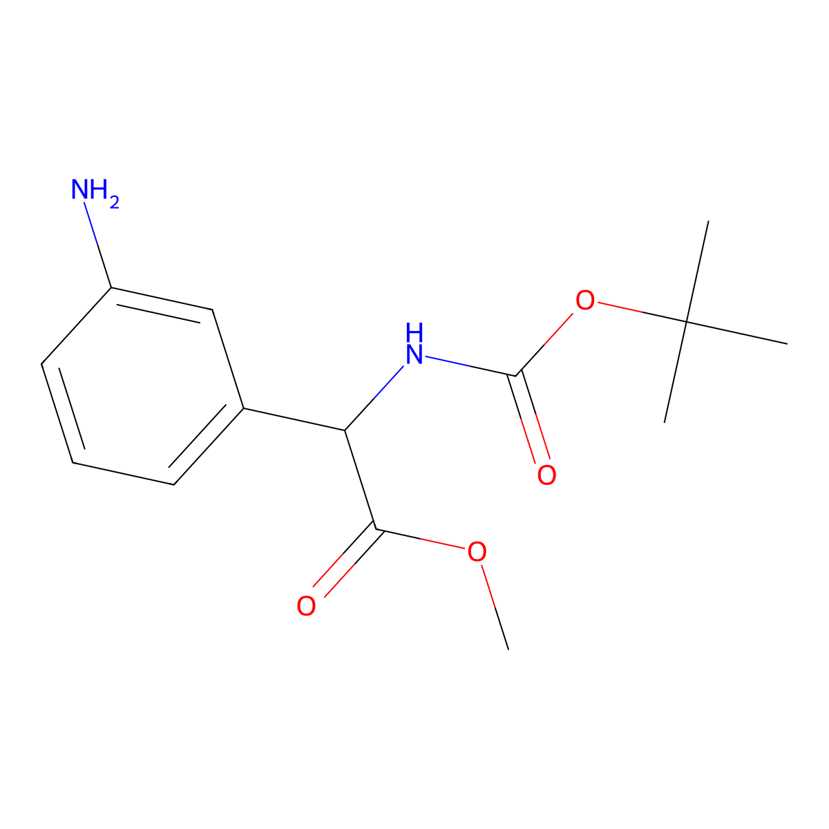 Methyl 2-(3-aminophenyl)-2-((tert-butoxycarbonyl)amino)acetate molecular structure, CAS 180081-34-9