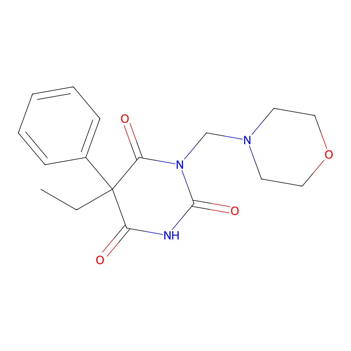 5-Ethyl-6-hydroxy-3-((morpholin-4-yl)methyl)-5-phenylpyrimidine-2,4(3H,5H)-dione molecular structure, CAS 18009-29-5