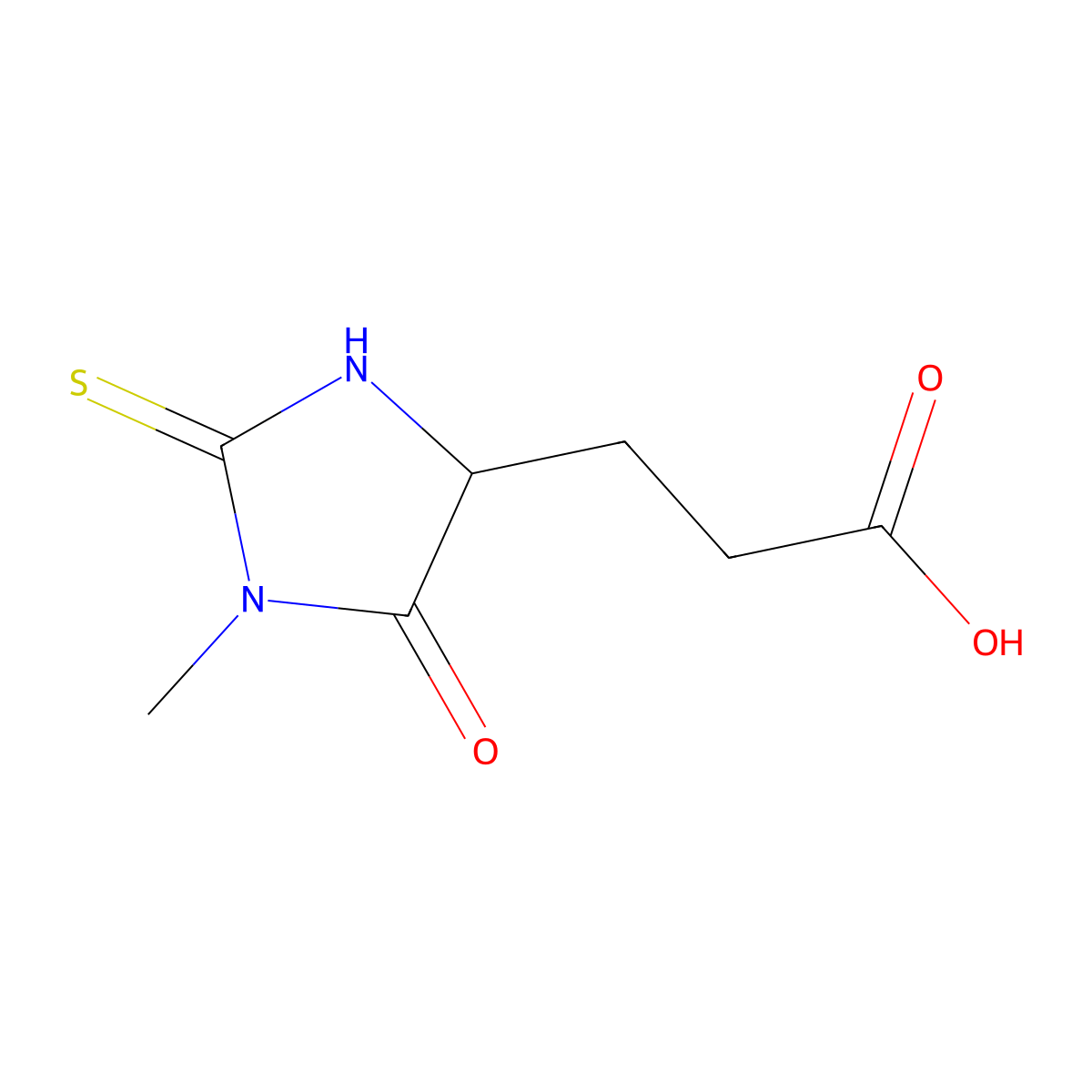 1-Methyl-5-oxo-2-thioxo-4-imidazolidinepropanoic acid molecular structure, CAS 1801-64-5