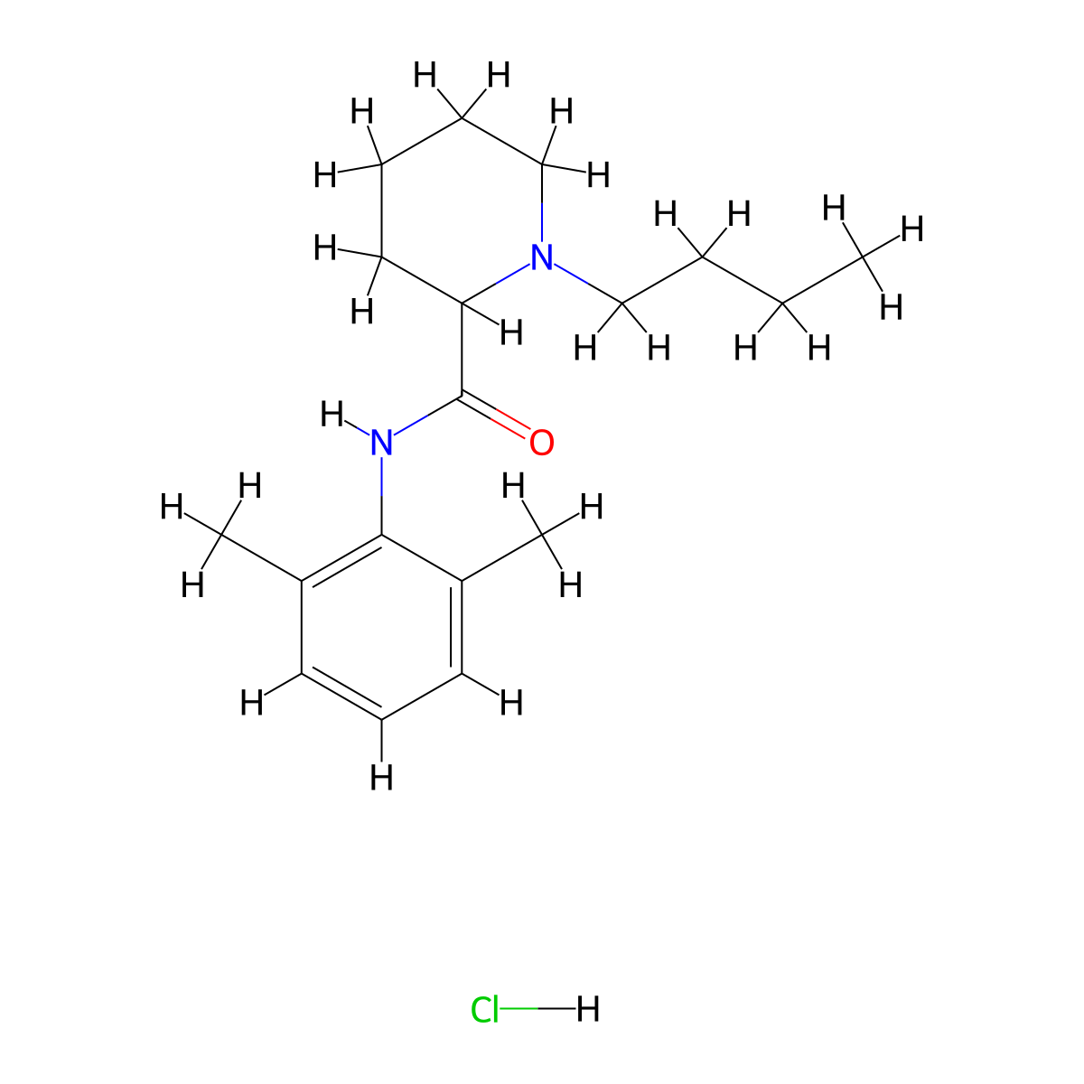 Bupivacaine Hydrochloride molecular structure, CAS 18010-40-7