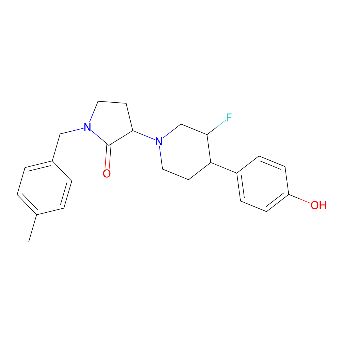 (3R)-3-[(3S,4S)-3-fluoro-4-(4-hydroxyphenyl)piperidin-1-yl]-1-[(4-methylphenyl)methyl]pyrrolidin-2-one molecular structure, CAS 1801151-08-5