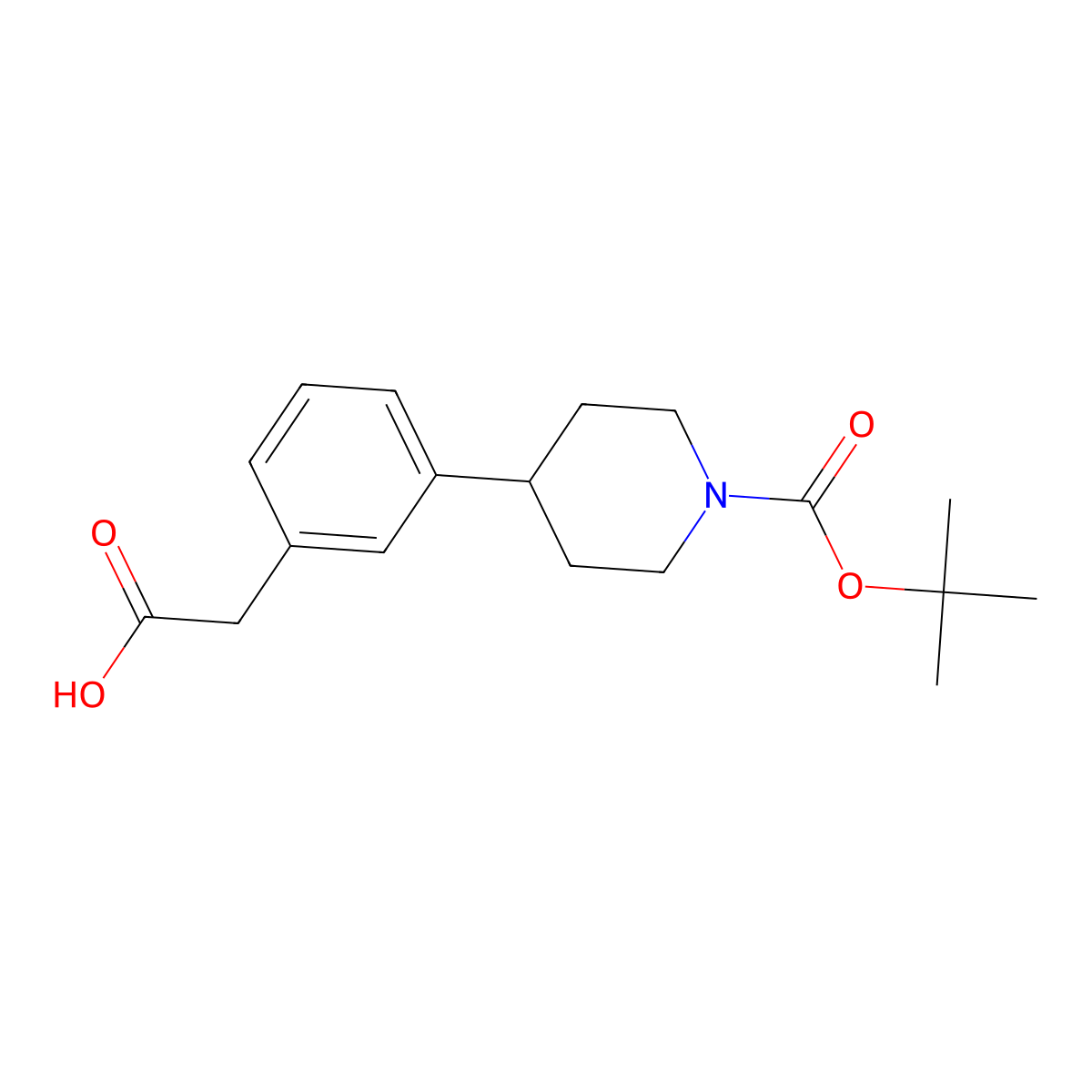 2-(3-{1-[(Tert-butoxy)carbonyl]piperidin-4-yl}phenyl)acetic acid molecular structure, CAS 1801176-81-7