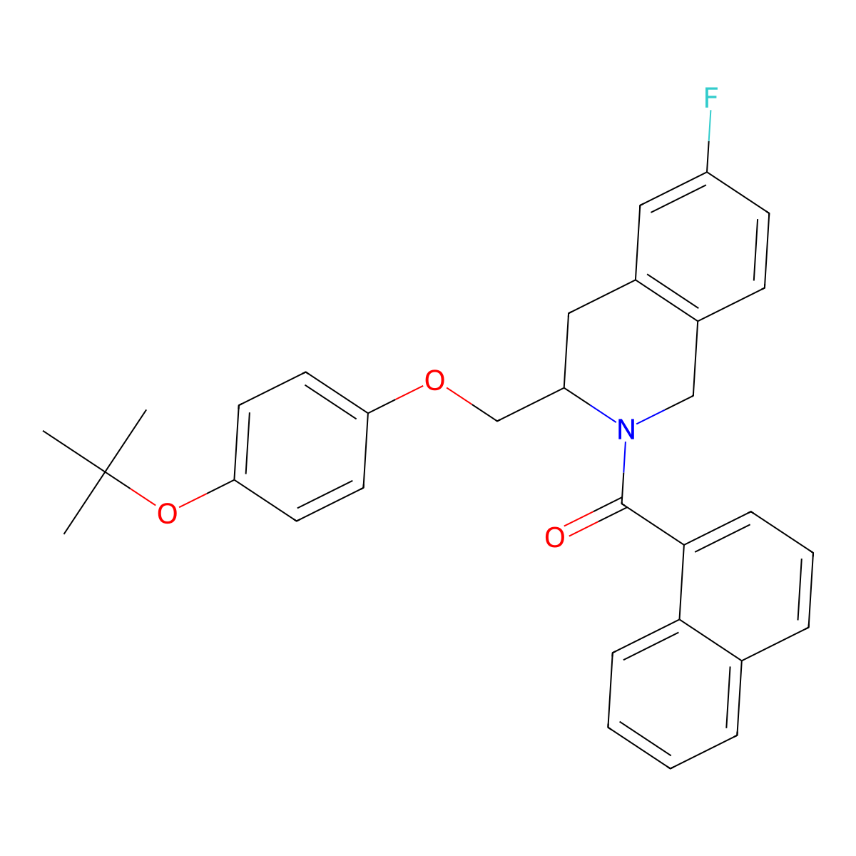(S)-(3-((4-(tert-Butoxy)phenoxy)methyl)-6-fluoro-3,4-dihydroisoquinolin-2(1H)-yl)(naphthalen-1-yl)methanone molecular structure, CAS 1801185-08-9