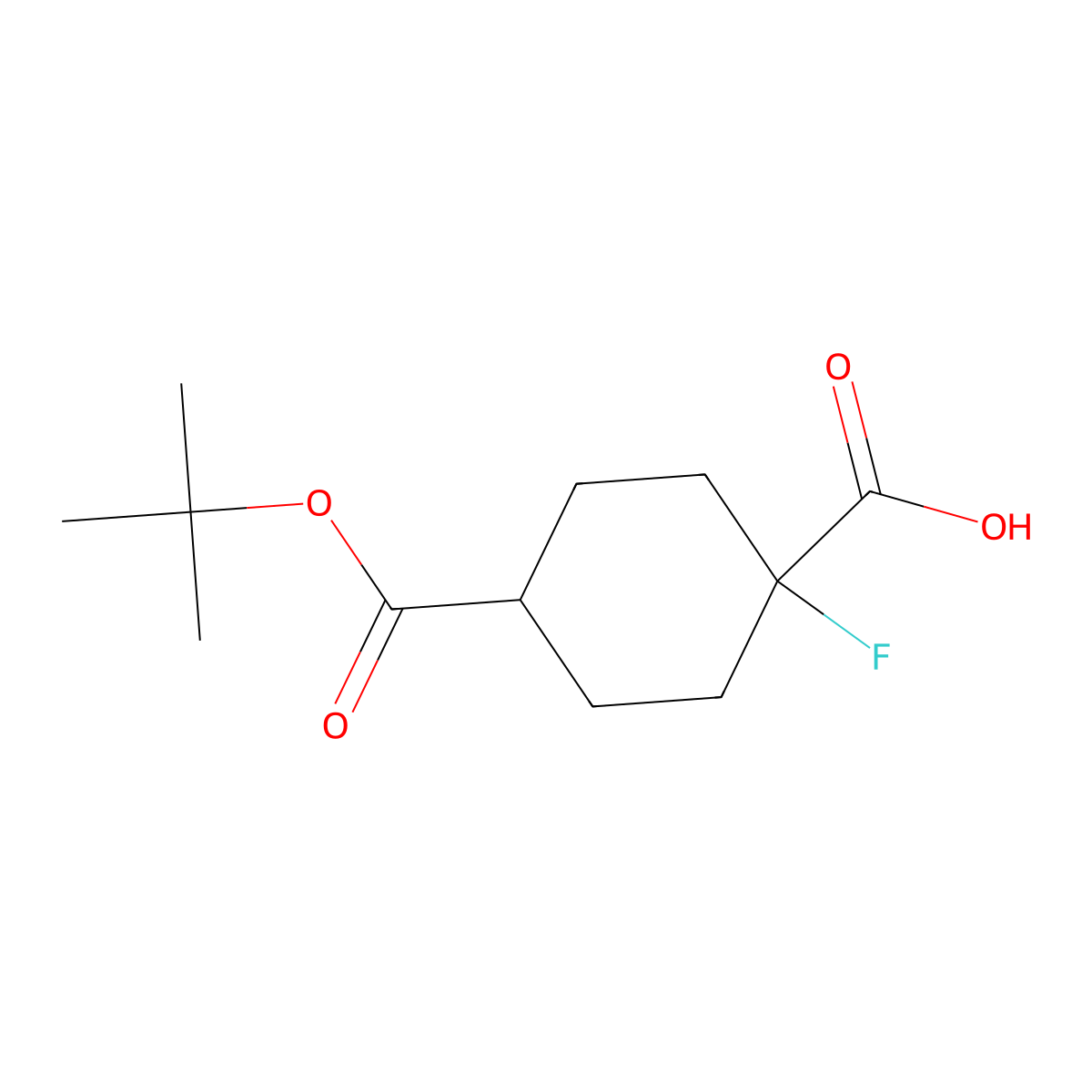 cis-4-Tert-butoxycarbonyl-1-fluoro-cyclohexanecarboxylic acid molecular structure, CAS 1801203-30-4