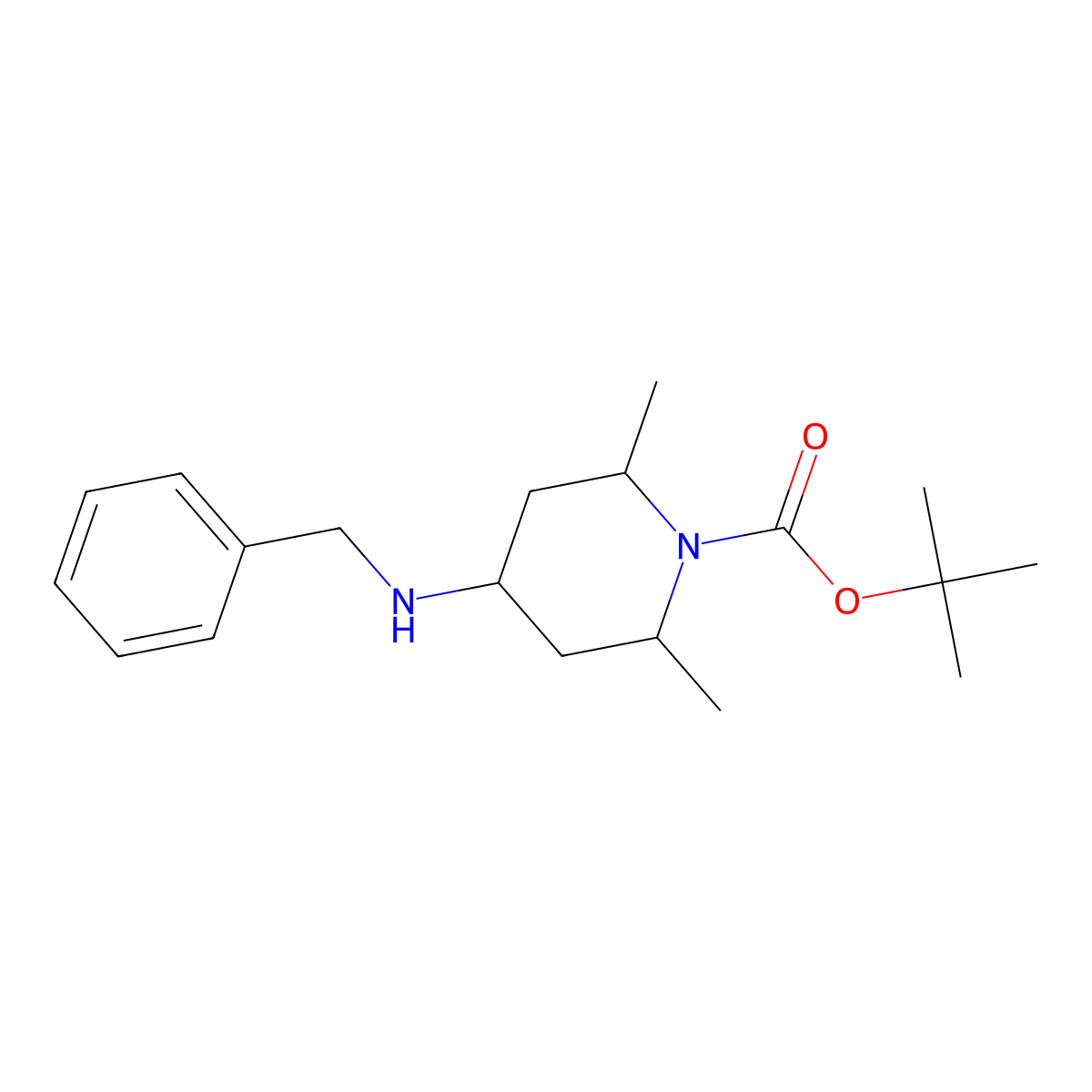 Tert-butyl 4-(benzylamino)-2,6-dimethylpiperidine-1-carboxylate molecular structure, CAS 1801241-13-3
