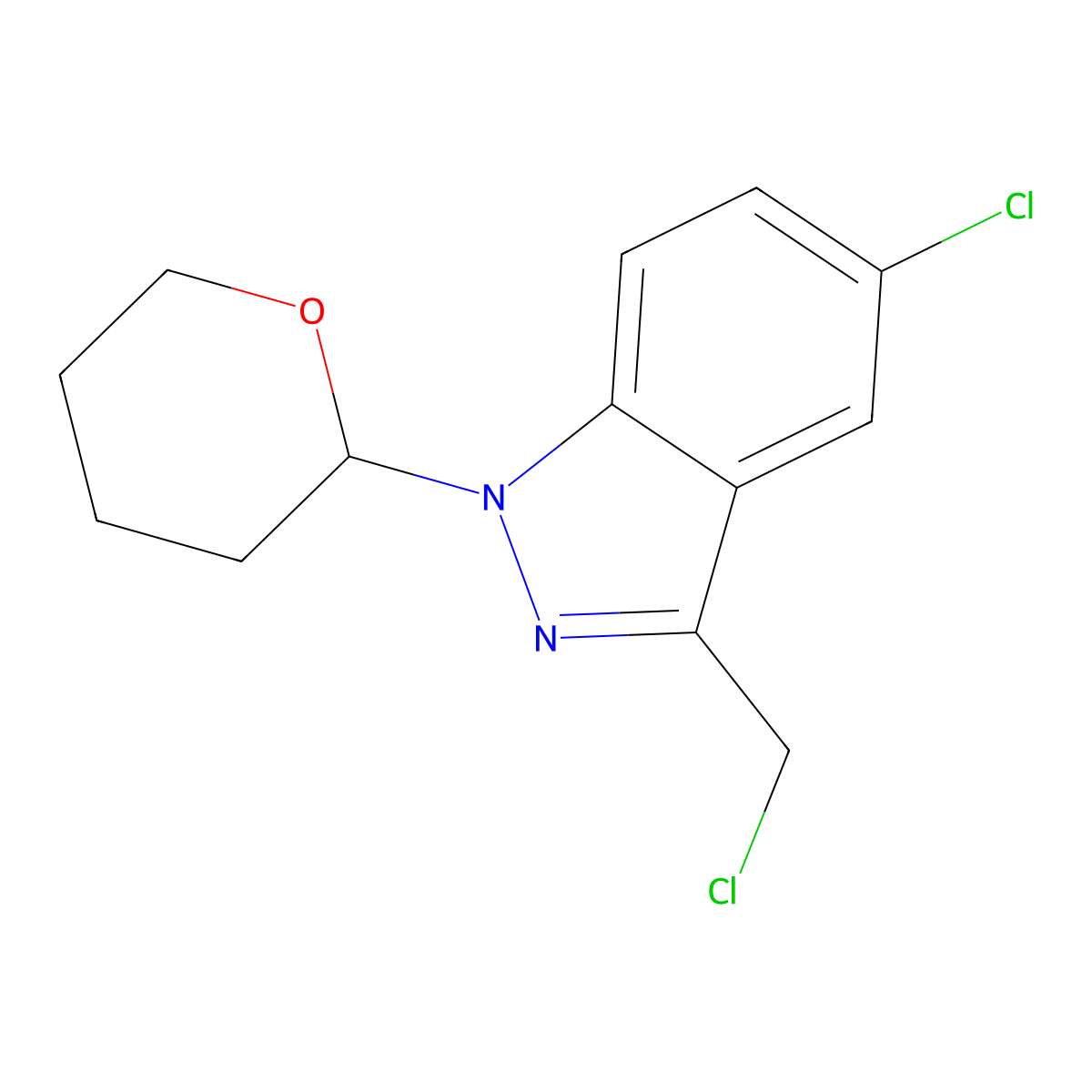 5-Chloro-3-(chloromethyl)-1-(tetrahydro-2H-pyran-2-yl)-1H-indazole molecular structure, CAS 1801253-90-6