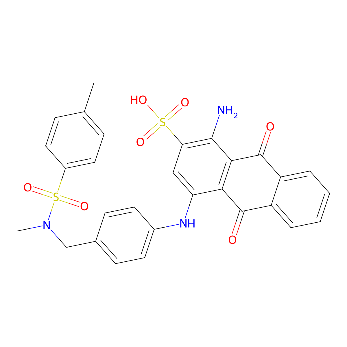 1-Amino-9,10-dihydro-4-((4-((methyl((4-methylphenyl)sulphonyl)amino)methyl)phenyl)amino)-9,10-dioxoanthracene-2-sulphonic acid molecular structure, CAS 18013-23-5