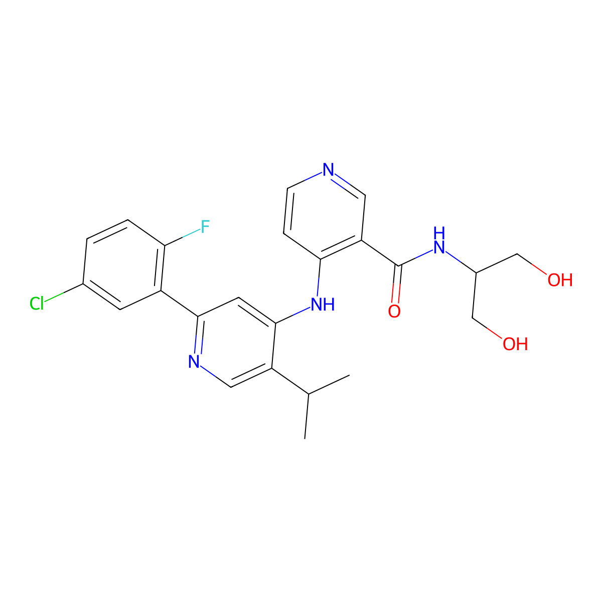 4-((2-(5-Chloro-2-fluorophenyl)-5-isopropylpyridin-4-yl)amino)-N-(1,3-dihydroxypropan-2-yl)nicotinamide molecular structure, CAS 1801333-55-0