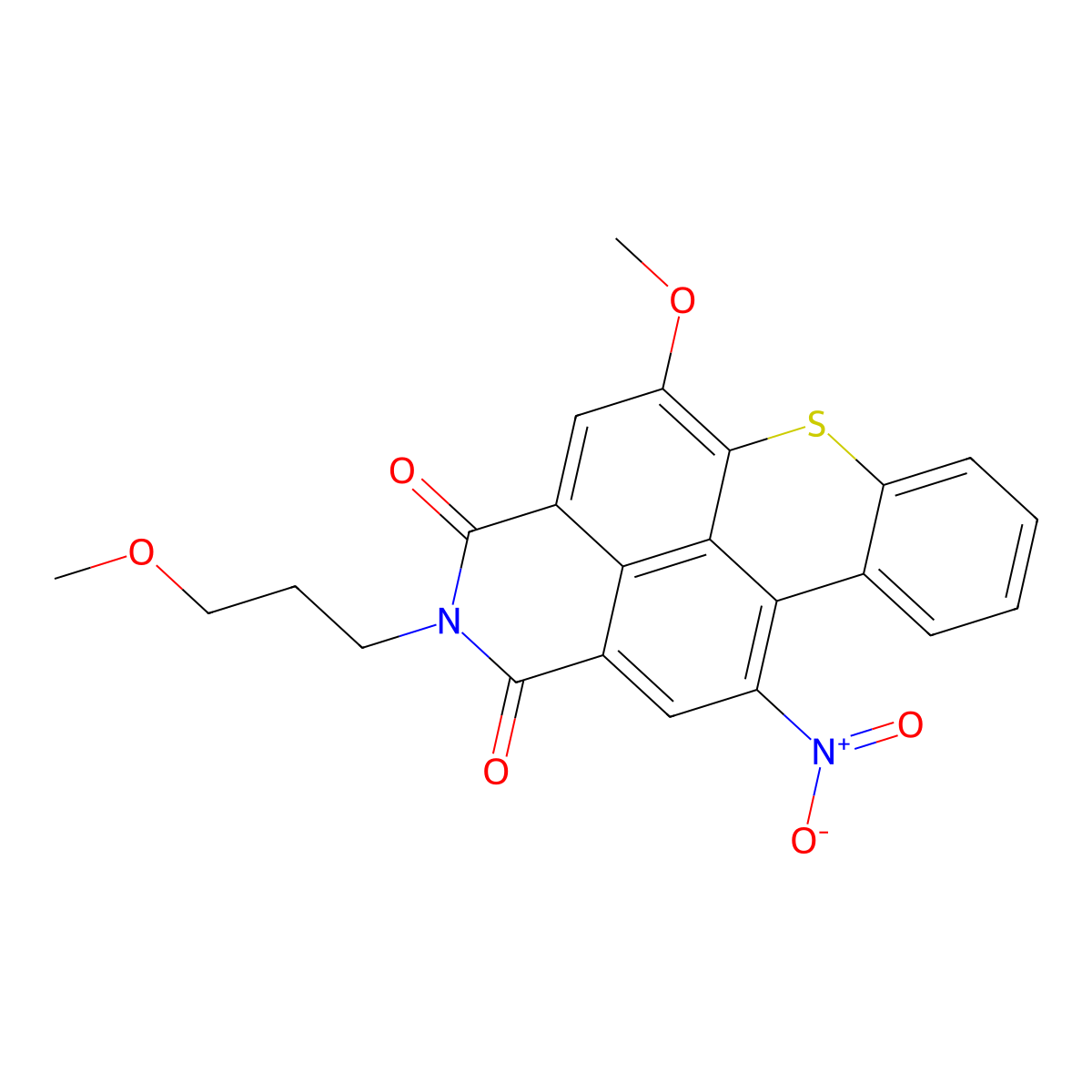 1H-Thioxantheno[2,1,9-def]isoquinoline-1,3(2H)-dione, 5-methoxy-2-(3-methoxypropyl)-11-nitro- molecular structure, CAS 18014-08-9