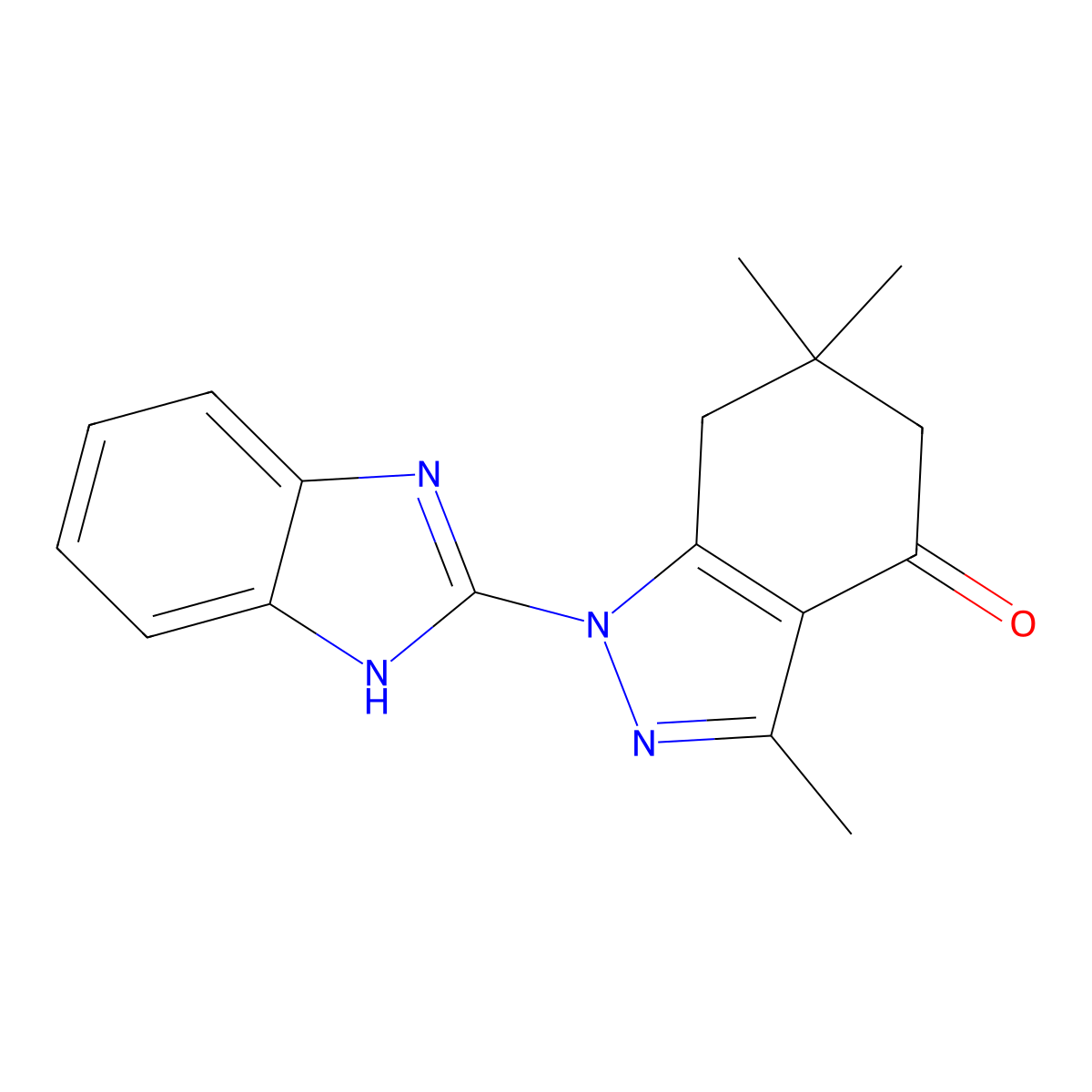 1-(1H-benzimidazol-2-yl)-3,6,6-trimethyl-1,5,6,7-tetrahydro-4H-indazol-4-one molecular structure, CAS 180141-40-6