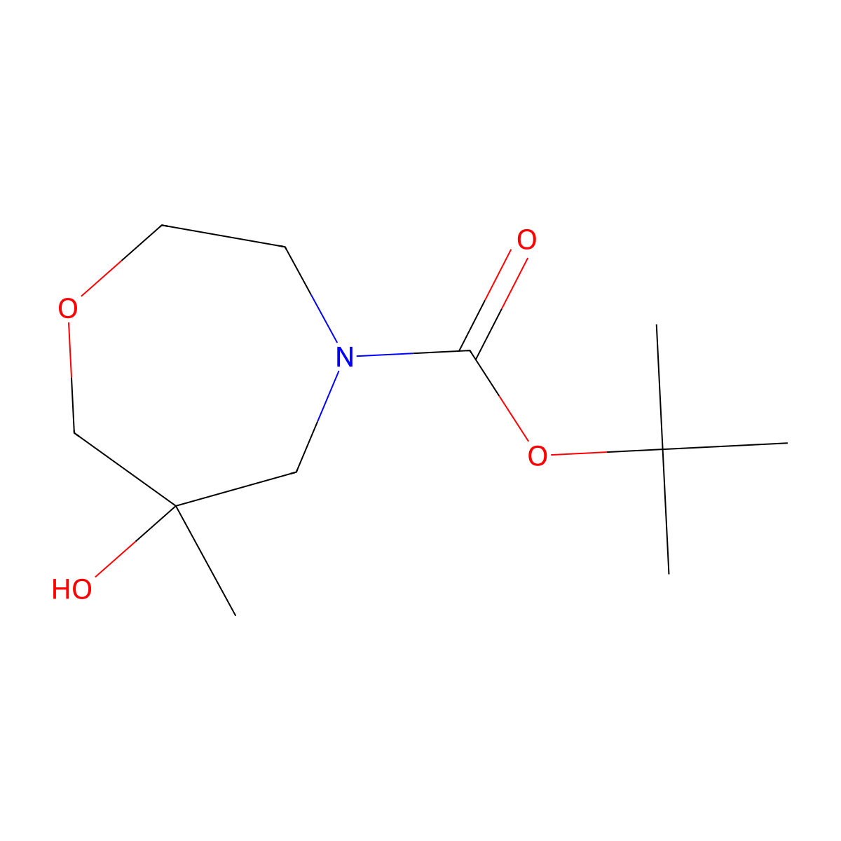tert-Butyl 6-hydroxy-6-methyl-1,4-oxazepane-4-carboxylate molecular structure, CAS 1801455-05-9