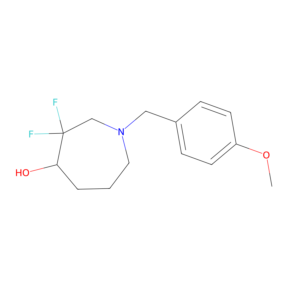 3,3-Difluoro-1-((4-methoxyphenyl)methyl)azepan-4-ol molecular structure, CAS 1801455-32-2