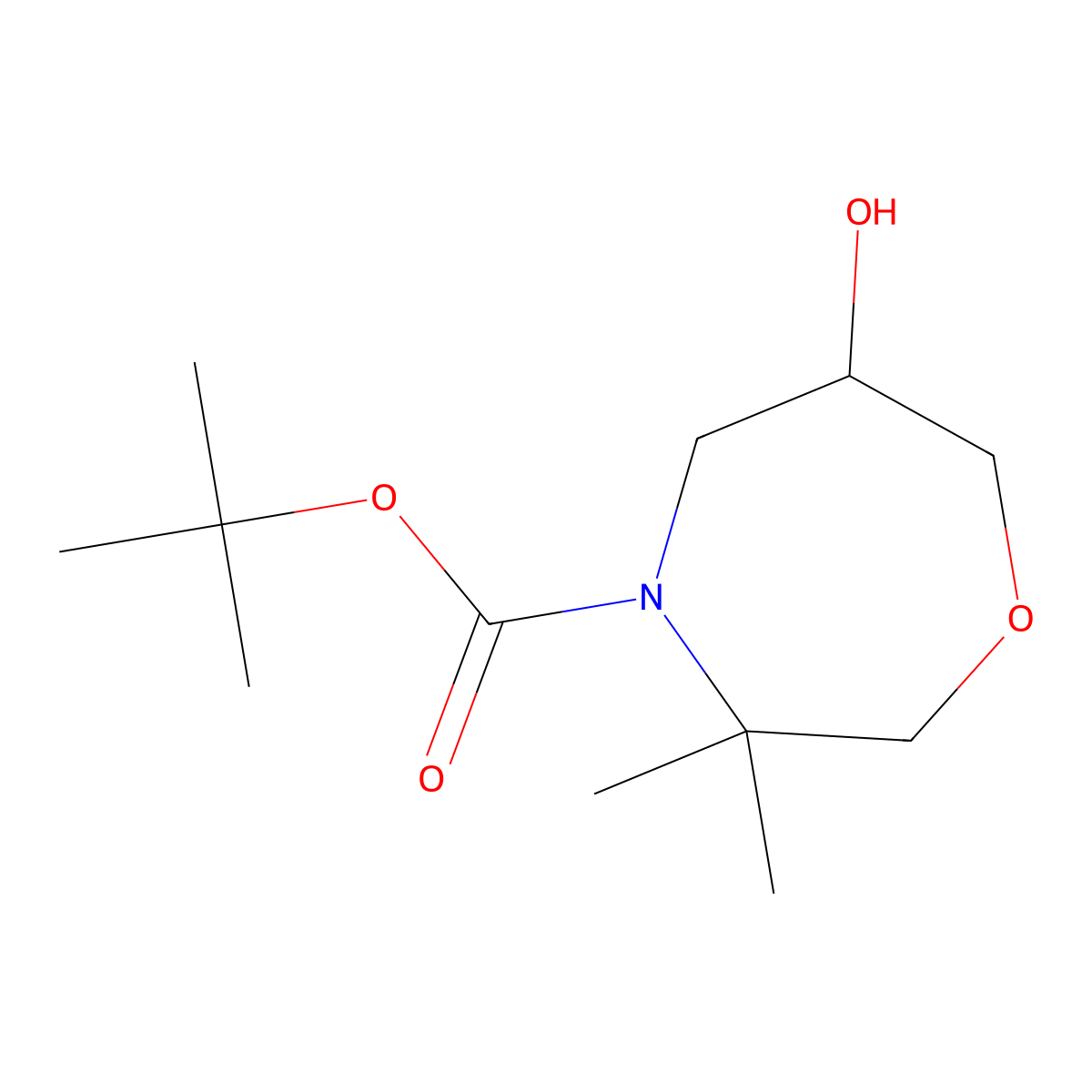 Tert-butyl 6-hydroxy-3,3-dimethyl-1,4-oxazepane-4-carboxylate molecular structure, CAS 1801455-67-3