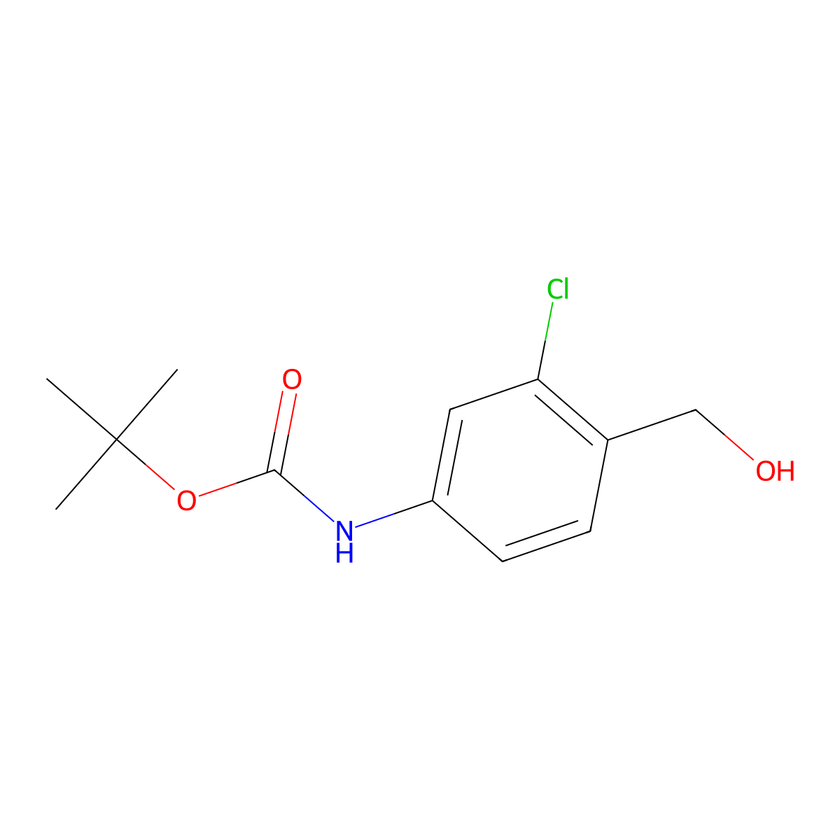 Tert-butyl (3-chloro-4-(hydroxymethyl)phenyl)carbamate molecular structure, CAS 180150-16-7
