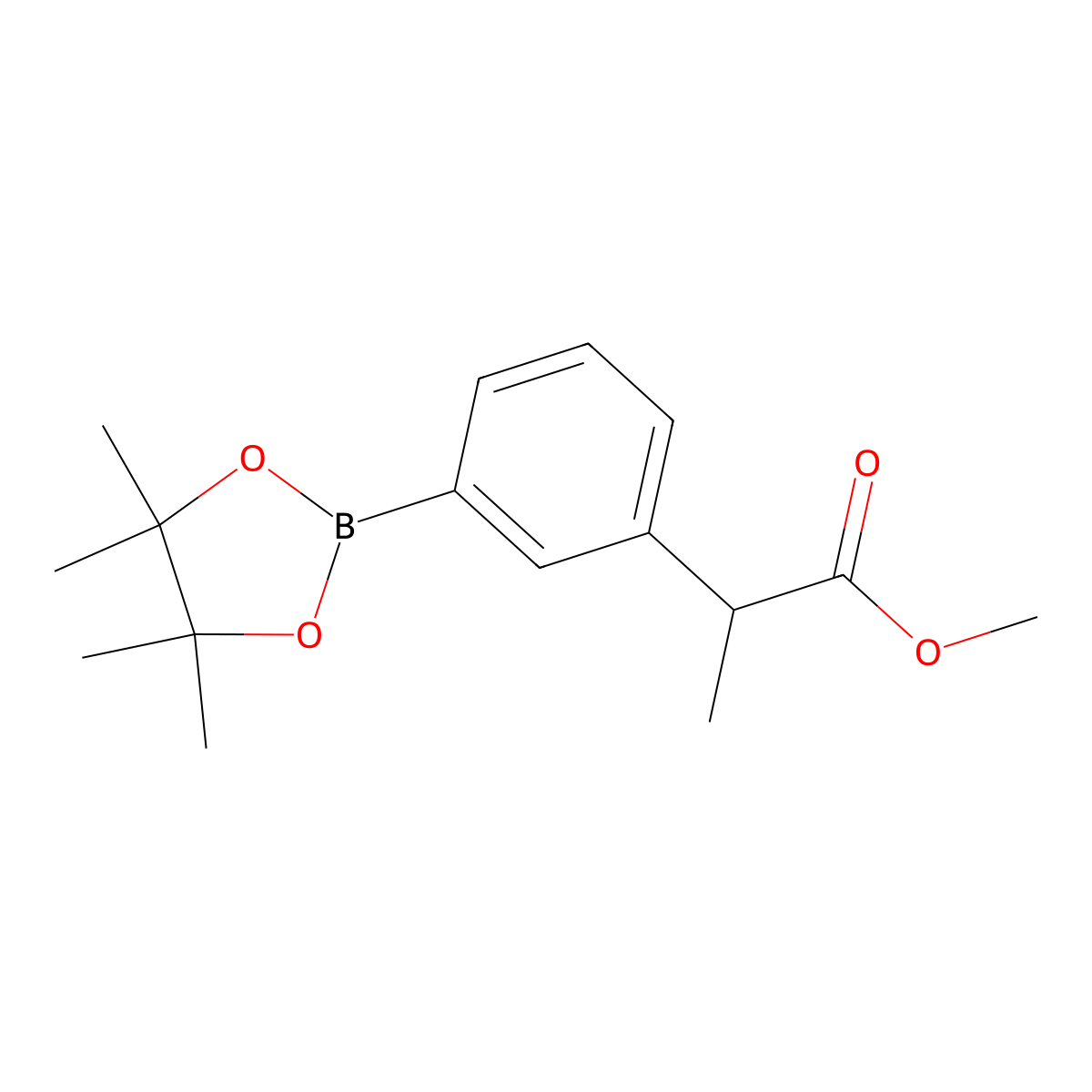Methyl 2-[3-(tetramethyl-1,3,2-dioxaborolan-2-yl)phenyl]propanoate molecular structure, CAS 1801514-53-3