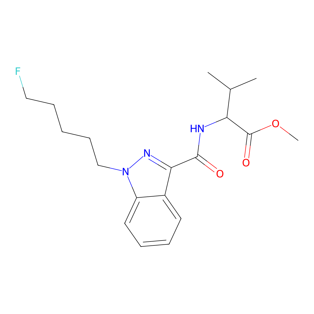 methyl (1-(5-fluoropentyl)-1H-indazole-3-carbonyl)valinate molecular structure, CAS 1801552-03-3