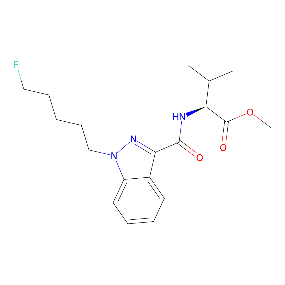 methyl (1-(5-fluoropentyl)-1H-indazole-3-carbonyl)valinate molecular structure, CAS 1801552-03-3
