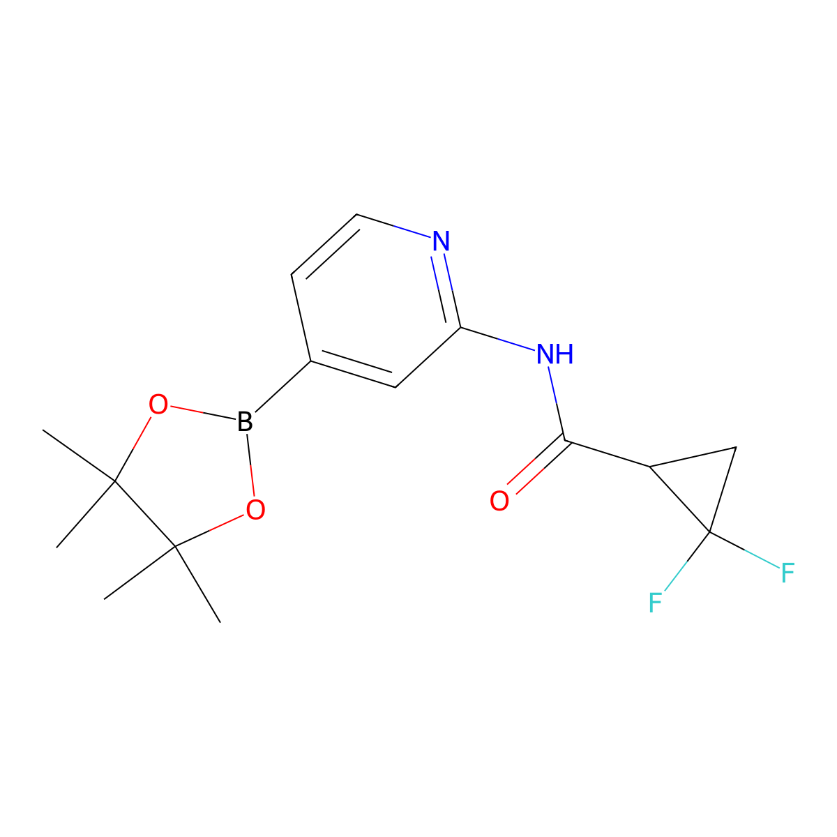 2,2-Difluoro-N-(4-(4,4,5,5-tetramethyl-1,3,2-dioxaborolan-2-yl)pyridin-2-yl)cyclopropanecarboxamide molecular structure, CAS 1801684-81-0