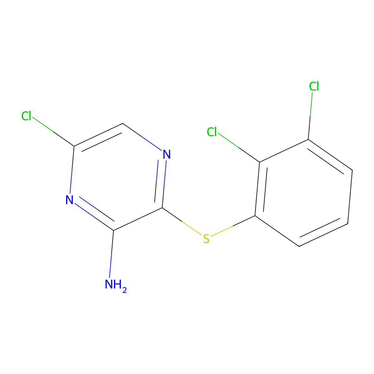 6-Chloro-3-((2,3-dichlorophenyl)thio)pyrazin-2-amine molecular structure, CAS 1801693-50-4