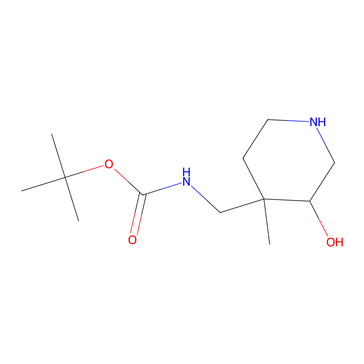 tert-Butyl N-{[cis-3-hydroxy-4-methylpiperidin-4-yl]methyl}carbamate molecular structure, CAS 1801693-82-2