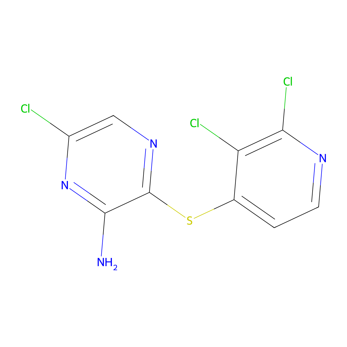 6-Chloro-3-((2,3-dichloropyridin-4-yl)thio)pyrazin-2-amine molecular structure, CAS 1801693-92-4