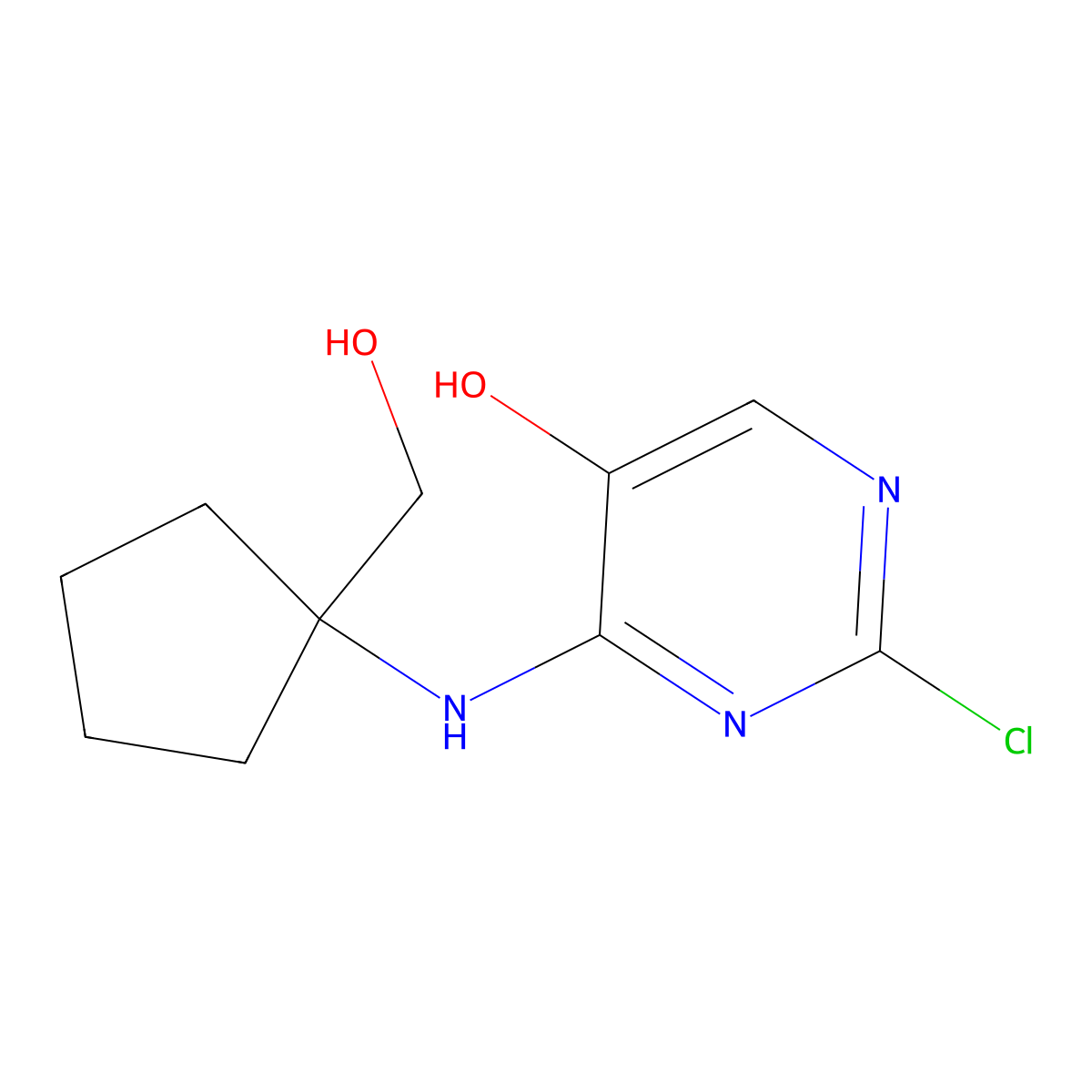 2-Chloro-4-((1-(hydroxymethyl)cyclopentyl)amino)pyrimidin-5-ol molecular structure, CAS 1801708-33-7