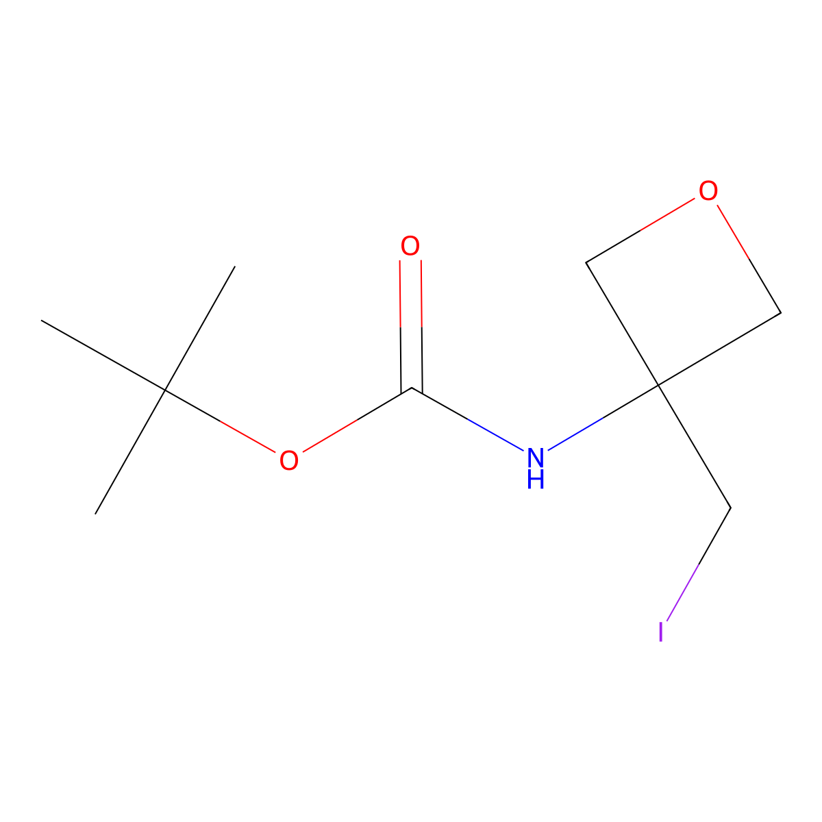 tert-Butyl N-[3-(iodomethyl)oxetan-3-yl]carbamate molecular structure, CAS 1801708-43-9