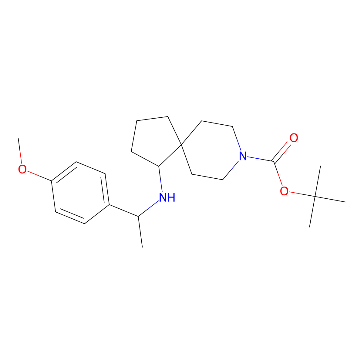 tert-Butyl 1-(((R)-1-(4-methoxyphenyl)ethyl)amino)-8-azaspiro[4.5]decane-8-carboxylate molecular structure, CAS 1801765-82-1