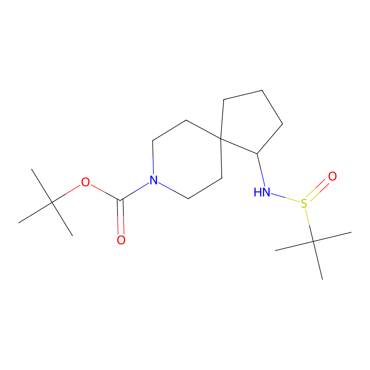 tert-Butyl (R)-1-(((R)-tert-butylsulfinyl)amino)-8-azaspiro[4.5]decane-8-carboxylate molecular structure, CAS 1801766-71-1