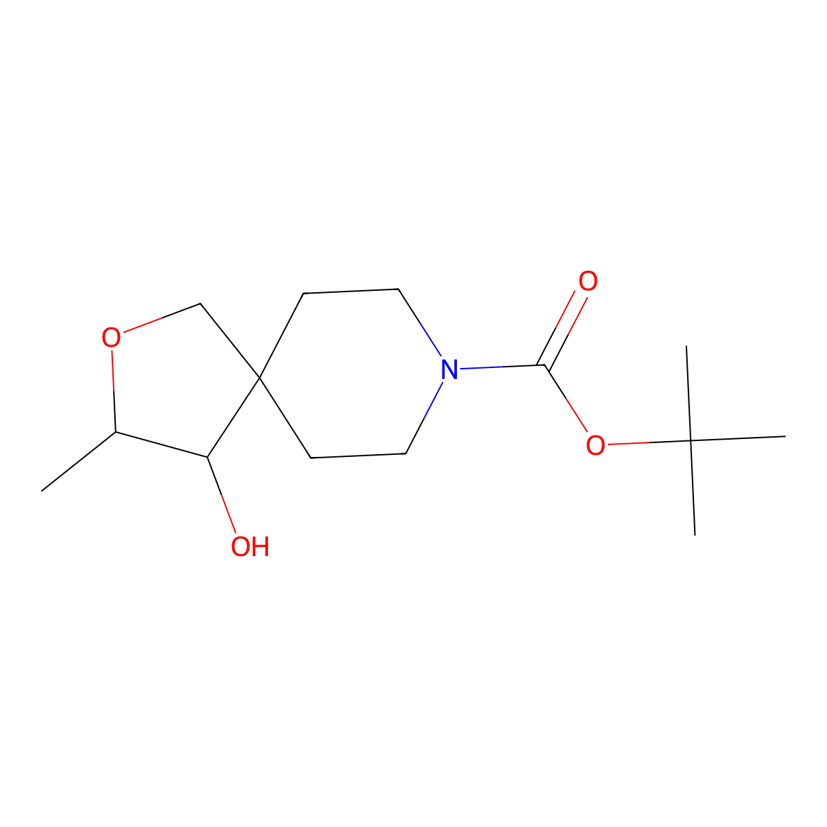 tert-butyl (3S)-4-hydroxy-3-methyl-2-oxa-8-azaspiro[4.5]decane-8-carboxylate molecular structure, CAS 1801766-82-4