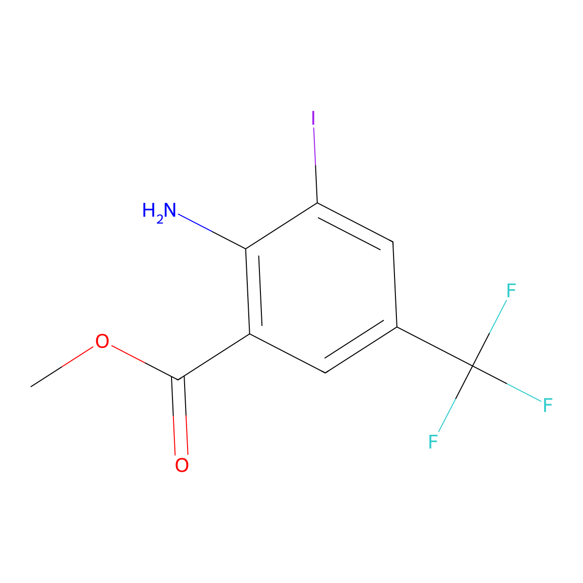 Methyl 2-amino-3-iodo-5-(trifluoromethyl)benzoate molecular structure, CAS 1801782-87-5