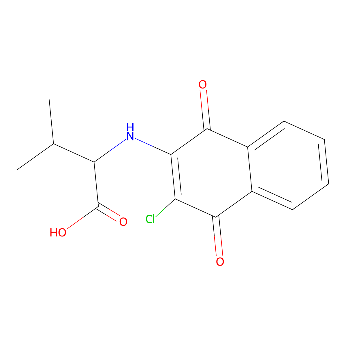 2-((3-Chloro-1,4-dioxo-1,4-dihydronaphthalen-2-yl)amino)-3-methylbutanoic acid molecular structure, CAS 180179-65-1